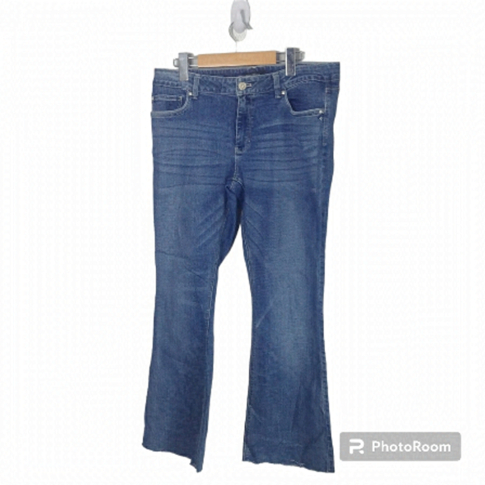 White House Black Market Skinny Flare Raw Hem Light Wash Size 12S